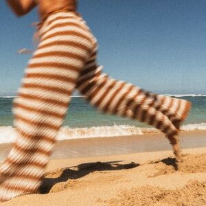 Striped Brown and White Women's Wide Leg Pants